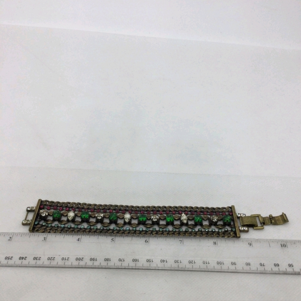Stella & Dot Green Blue Pink & Clear Rhinestone Bracelet 7" - Picture 3 of 3